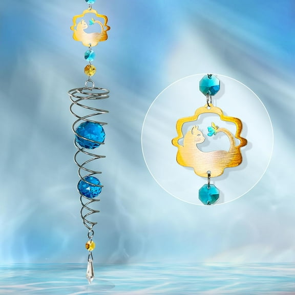 FONMY Cat Gazing Ball Spiral Tail Wind Spinner Tree Hanging Ornament Outdoor Garden Decor. Sun Catcher Rainbow maker Silver Spiral Yard Decor W/K9 Crystal Ball