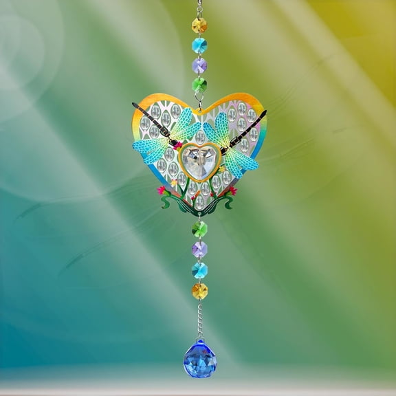 FONMY Dragonfly Suncatcher Rainbow Maker w/ K9 Crystal Ball and Chain Crystal Beads Unique Gift Christmas Hanging Ornament Stainless Steel Decoration for Garden Window Home 16 inch