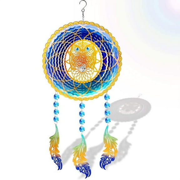 FONMY Multicolor Owl Stainless Steel Wind Spinner21 inch Height Decoration