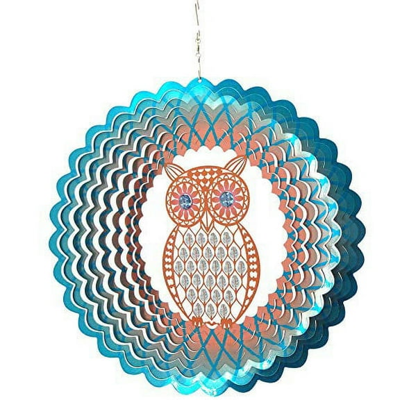 FONMY Owl Metal Sun Catcher Wind Spinner,Hand Painted Stainless Steel w/Crystal Beads Rust Resistant Decoration for Indoor Outdoor Quality Home Ornament Multi Color Sun Catcher Wind Spinner-12inch.