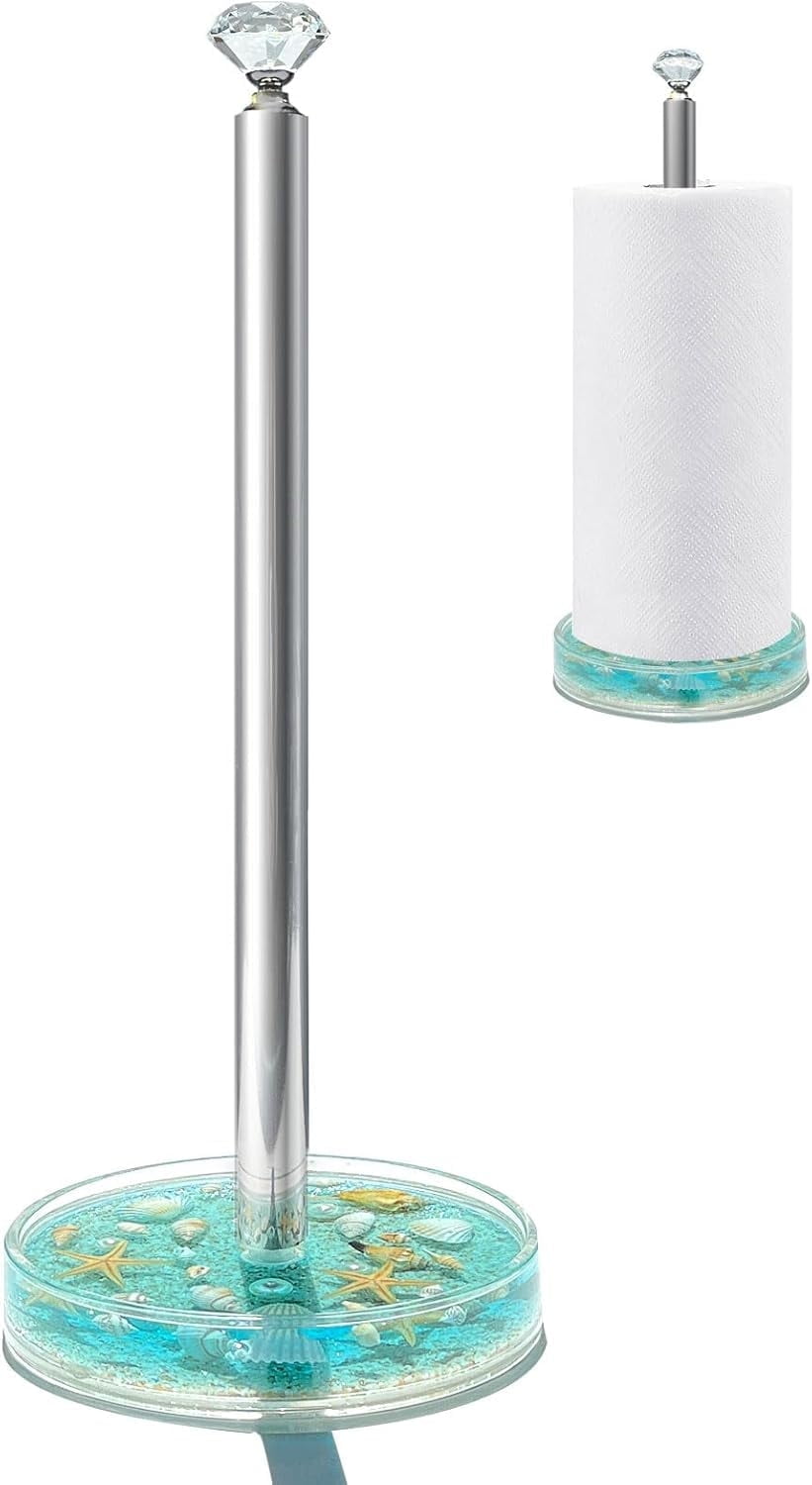 FONMY Standing Countertop Acrylic Paper Towel Holder W/Base, Handmade Seascape, Ocean Dcor. for Kitchen/Bathroom