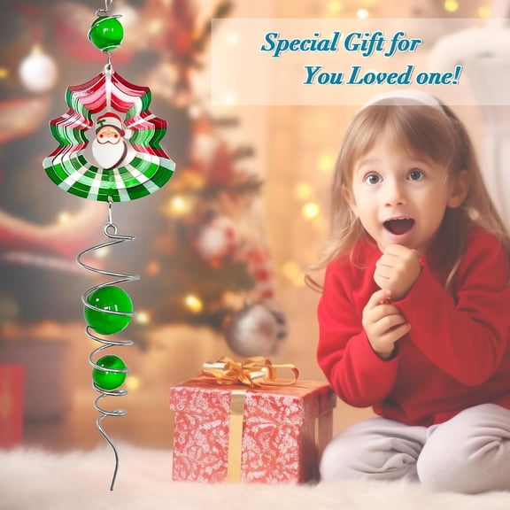 FONMY Santa Claus Gazing Ball Spiral Tail Decorative Wind Spinner Worth Gift Christmas Tree Hanging Ornament Silver Spiral W/Solid Glass Orb. Indoor Outdoor Garden Decoration. 17 inch Height