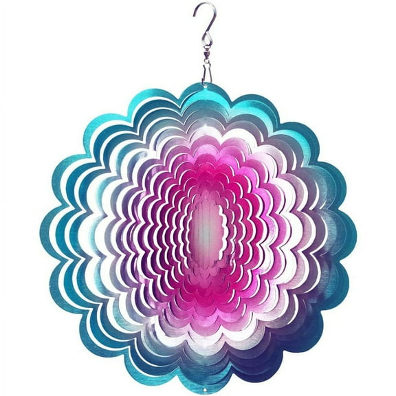 FONMY Stainless Steel 3D 12inch Blue-Pink Sunflower Wind Spinner