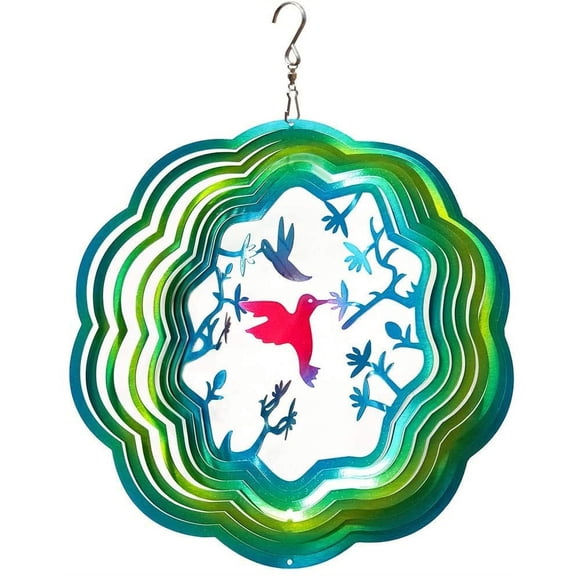 FONMY Stainless Steel 3D 12inch Multicolor Twins Hummingbird Wind Spinner