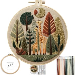 Giraffe Pre-Stamped Embroidery Pattern for Beginners, Boho Needlepoint Kits for Beginners Cross Stitch Craft Sewing Full Needles and Thread Hoop Kit (Giraffe 03)