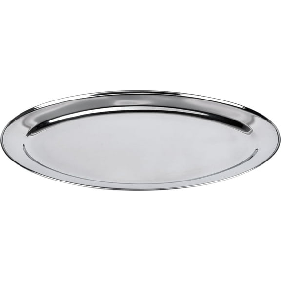 FONTEME 20" Stainless Steel Serving Platter | Oval Silver Food Tray | 3 mm Thick, Unbreakable | Anti Rust Serving Platter | Dinner Trays | Dishwasher Safe Kitchen Tray Silver, 20-Inch [1PK]