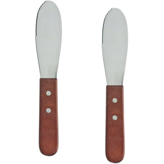FONTEME 3.5-inch Butter Spreader Knives | Wide Blade Stainless Steel Spreader Knife | Wooden Handle Spreading Knives | Sandwich Condiment Spreader | 3.5" Blade, Serrated [2PK]