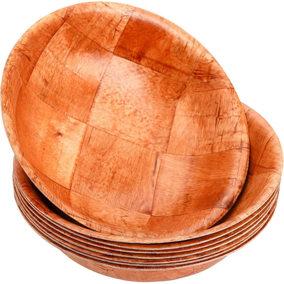 FONTEME 8-inch Wooden Serving Bowl, Set Of 6 | Round | Stackable | EZ To Wash | Great For Salads, Fruits, Snacks, And More [6PK]