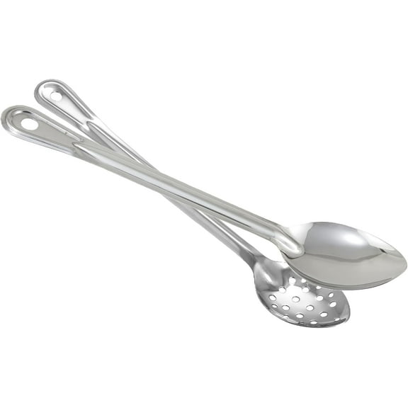 FONTEME Stainless Steel 15-inch Solid & Perforated Basting Spoon | Great For Cooking Or Baking | Best Flatware for Buffet and Banquet Service in Restaurants and Home | Stainless Steel, 15" [2PK]