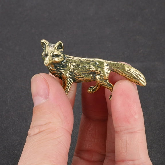 FONWILYO 1Pack Golden Brass Fox-Shape Figurine for Desktop Decor and Gift Giving