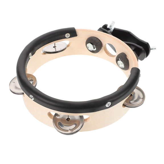 FONWILYO 1Pack Light Brown Wood Metal Tambourine Drum Cymbals Hi Hat For Performance