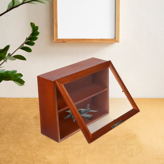 FONWILYO 1Set Mini Countertop Cabinet for Craft Display in Brown 11.8x9.1x4.3in
