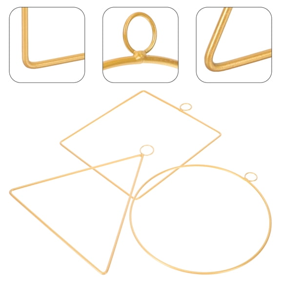 FONWILYO 3Pcs Small Wreath Frame Golden Iron Wall Hanging Wreath Ring Triangle Shape Festival Scene Decoration