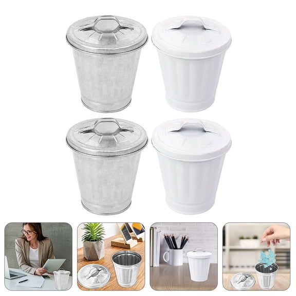 FONWILYO 4Pcs Small Trashcan Grey Iron for Bedroom and Travel
