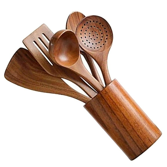 FONWILYO Serving Utensils Set Coffee Wood Plastic 1 Set 6Pcs 11.0X3.1X0.5In