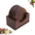 thumbnail image 1 of FONWILYO 6Pcs Set Portable Snack Serving Tray Heat Insulation Anti Slip Table Protection Brown Round Wood, 1 of 8