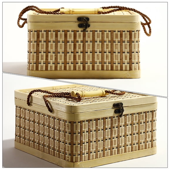 FONWILYO Bamboo Storage Bin Portable and Dust Protection 1Set for Style Light Brown 9.8X9.8X5.5In