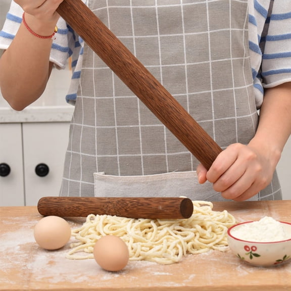 FONWILYO Non-Stick Wooden Rolling Pin, Brown, for Pastries and Dumplings, Secure Sturdy Handles
