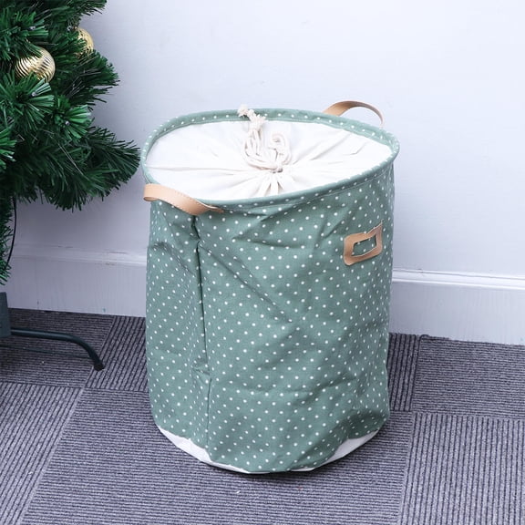 FONWILYO Laundry Storage Basket 1Pack Rectangular Green Cotton Linen with Drawstring and Collapsible Feature