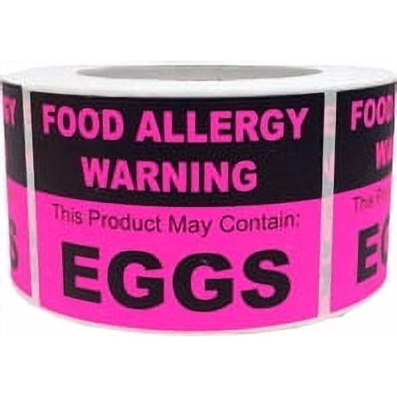 "FOOD ALLERGY WARNING, This Product May Contain: EGGS" Labels | 2.5 x 3.5" Inches | 500 Pack