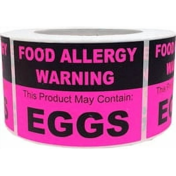 "FOOD ALLERGY WARNING, This Product May Contain: EGGS" Labels | 2.5 x 3.5" Inches | 500 Pack