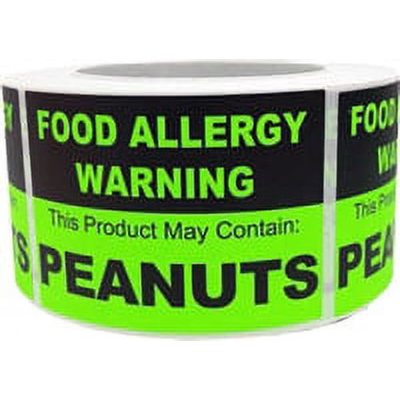 "FOOD ALLERGY WARNING, This Product May Contain: PEANUTS" Labels | 2.5 x 3.5" Inches | 500 Pack