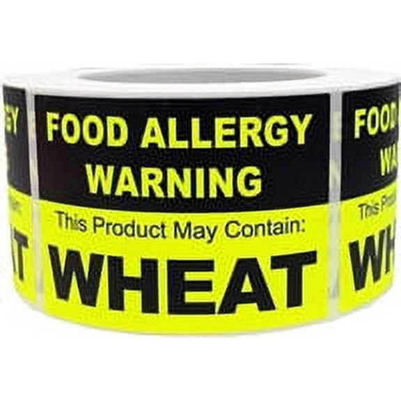 "FOOD ALLERGY WARNING, This Product May Contain: WHEAT" Labels | 2.5 x 3.5" Inches | 500 Pack