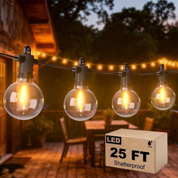 Fooman G40 Outdoor String Lights 25FT IP65 Patio Waterproof Hanging Lights with 12+1 Bulbs for Garden Gazebo Bistro Cafe Backyard