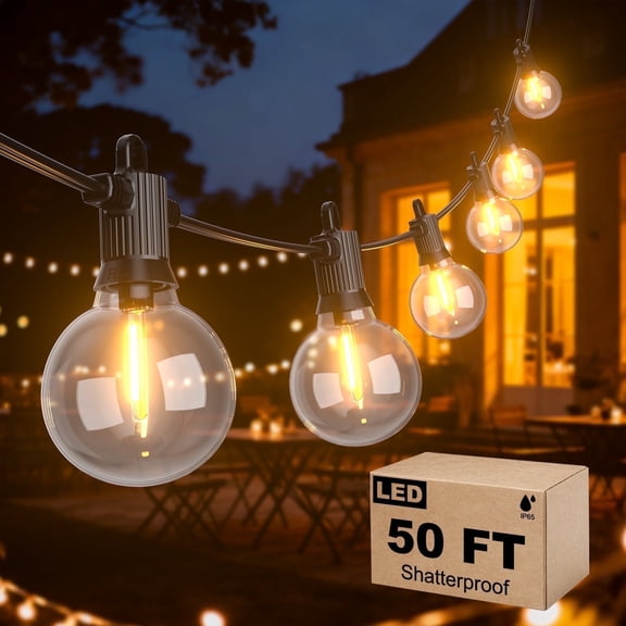 Fooman G40 Outdoor String Lights 50FT IP65 Patio Waterproof Hanging Lights with 25+2 Bulbs for Garden Gazebo Bistro Cafe Backyard