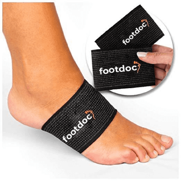 FOOTDOC Compression Copper Arch Support Brace - 2 Plantar Fasciitis Sleeves for Pain Relief, Heel Spurs and Flat Feet (L/XL)