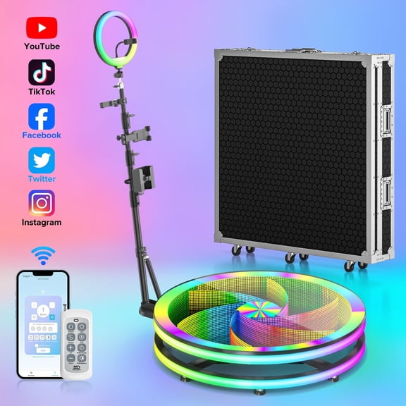 FOOTIELD 360 Photo Booth Magical Glass 31.5/80CM APP Remote Control Custom Logo with Ring Light for Parties ,For 3-4 People