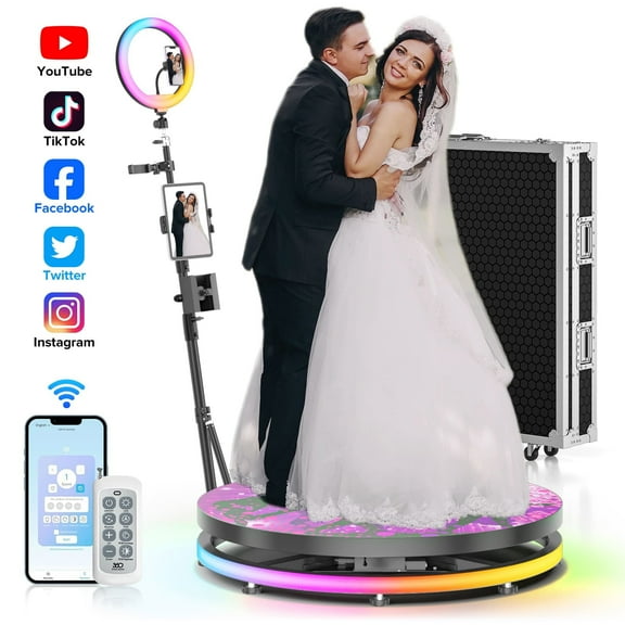 FOOTIELD Automatic 360 Photo Booth 80cm/30.9inchMachine App Control 360 Photo Booth With RGB Ring Light Booth Free Custom Logo Photo Booth For Events