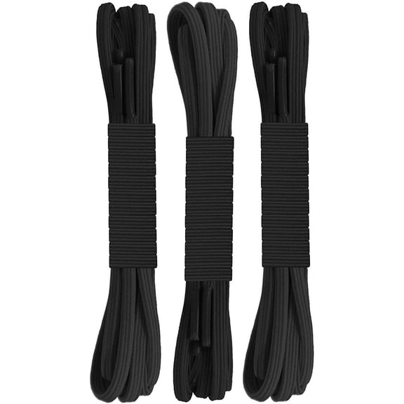 FOOTMATTERS No Tie Flat Stretch Shoe Laces - Elastic Laces 24 in (61 cm) – Black - 3 Pairs