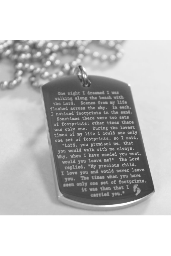 FOOTPRINTS PRAYER SOLID STAINLESS STEEL BALL CHAIN NECKLACE