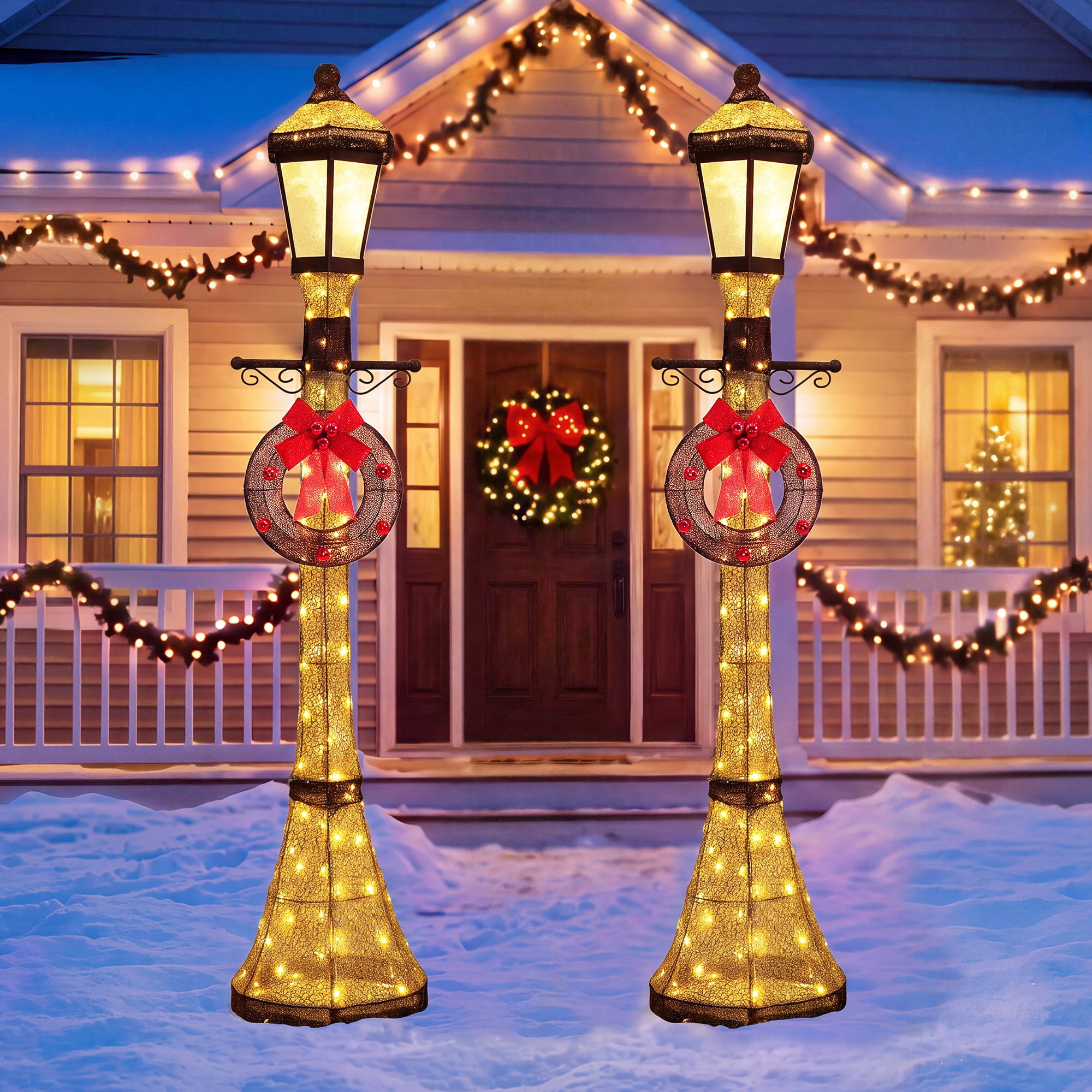 FOOWIN 6FT Christmas Lamppost Set of 2, Outdoor Christmas Lamp Post ...