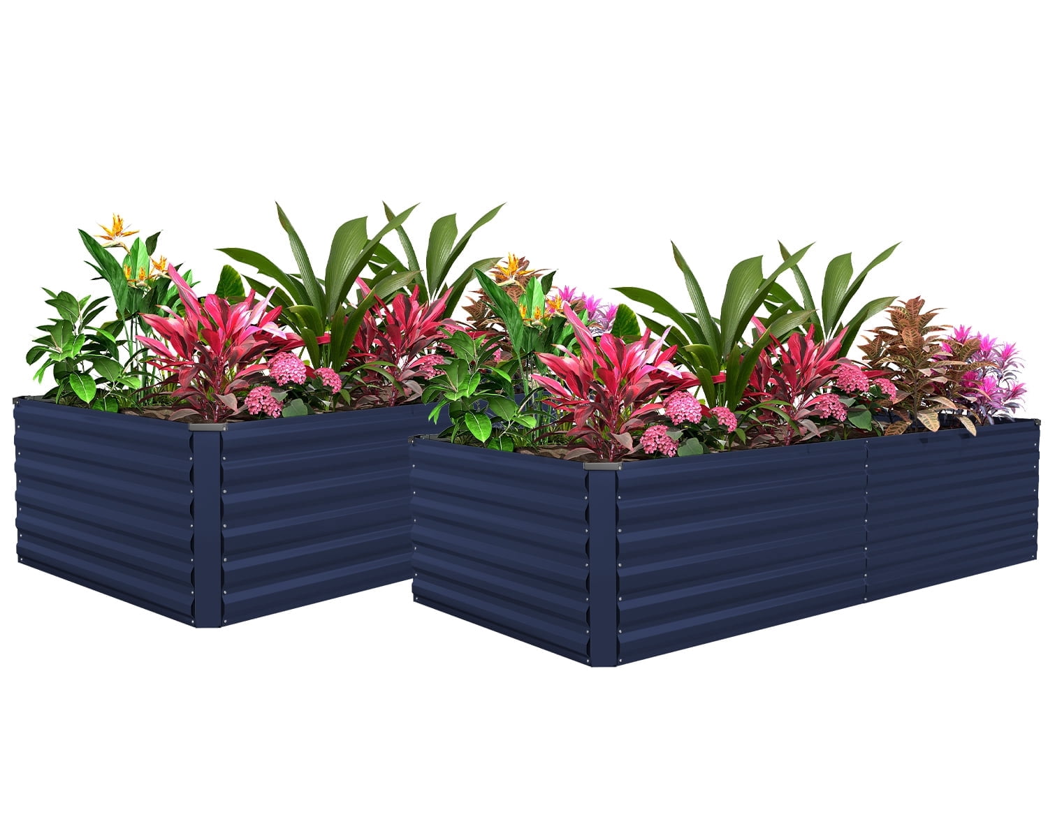 FOOWIN 2 Pack 8x4x2ft Outdoor Metal Raised Garden Bed,Planter Box for Vegetables,Flowers,Herbs w/478 Gallon Capacity, Blue