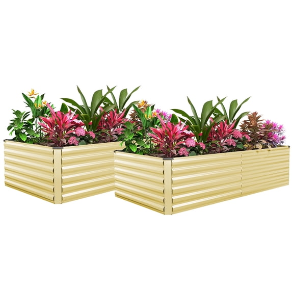 FOOWIN 2 Pack 8x4x2ft Outdoor Metal Raised Garden Bed,Planter Box for Vegetables,Flowers,Herbs w/478 Gallon Capacity, Cream Yellow