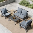 thumbnail image 1 of FOOWIN 4-Piece Patio Furniture Set, HDPE Outdoor Conversation Set with 4 Seating & Cushions, Perfect Patio Sofa Set for Garden, Porch, Backyard, Grey Frame with Grey Cushion, 1 of 7