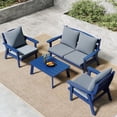 thumbnail image 1 of FOOWIN 4-Piece Patio Furniture Set, HDPE Outdoor Conversation Set with 4 Seating & Cushions, Perfect Patio Sofa Set for Garden, Porch, Backyard, Navy Frame with Grey Cushion, 1 of 6