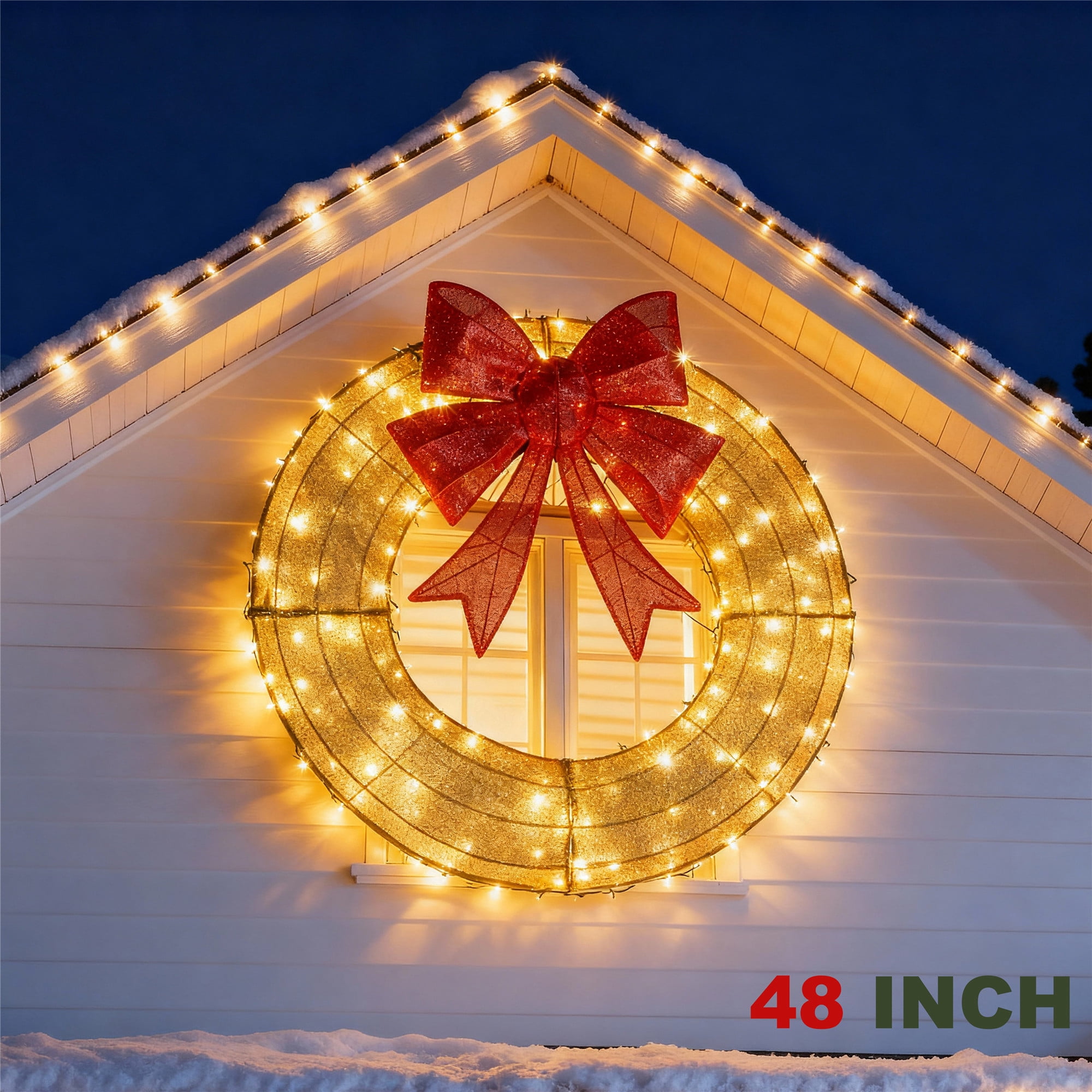 FOOWIN 48" Outdoor Christmas Wreath with LED Lights, Large Holiday ...