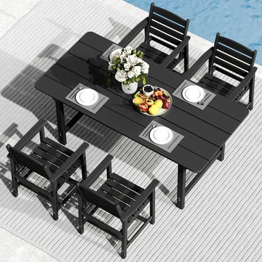 FOOWIN 5PCS Patio Dining Set, HDPE All Weather Outdoor Furniture Set 4 Chairs and 1 Table, Black