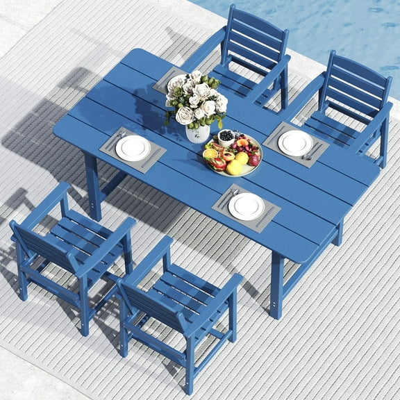 FOOWIN 5PCS Patio Dining Set, HDPE All Weather Outdoor Furniture Set 4 Chairs and 1 Table, Blue