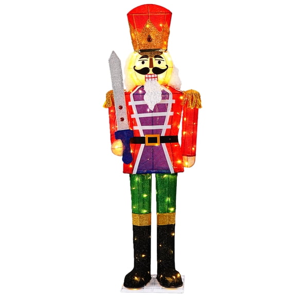 FOOWIN 61" Christmas Nutcracker Decoration, Large Lighted Christmas Nutcracker Soldier Decor for Indoor & Outdoor, Holiday Yard Lawn Christmas DecorSword