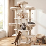 FOOWIN 70.8 Large Cat Tree, Multi-Level Cat Tower with Sisal Scratching Posts, Cat Activity Center Cat Play House, Beige