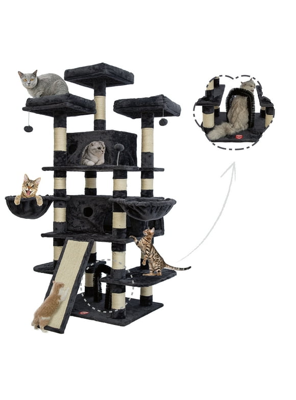 FOOWIN 68" Large Cat Tree, Multi-Level Cat Tower with Sisal Scratching Posts, Cat Activity Center Cat Play House, Dark Blue