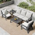 thumbnail image 1 of FOOWIN 7-Piece Patio Furniture Set, HDPE Outdoor Conversation Set with 5 Seating & Cushions, Perfect Patio Sofa Set for Garden, Porch, Backyard, Grey Frame with Beige Cushion, 1 of 7