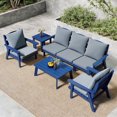 thumbnail image 1 of FOOWIN 7-Piece Patio Furniture Set, HDPE Outdoor Conversation Set with 5 Seating & Cushions, Perfect Patio Sofa Set for Garden, Porch, Backyard, Navy Frame with Grey Cushion, 1 of 7