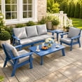 thumbnail image 1 of FOOWIN 7-Piece Patio Furniture Set, HDPE Outdoor Conversation Set with 5 Seating & Cushions, Perfect Patio Sofa Set for Garden, Porch, Backyard, Navy Frame with Grey Cushion, 1 of 8