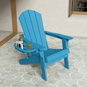 FOOWIN Folding HDPE Adirondack Chair with 4 in 1 Cup Holder Tray Plastic Adirondack Chairs Weather Resistant Lawn Outdoor Firepit Chairs, Pacific Blue