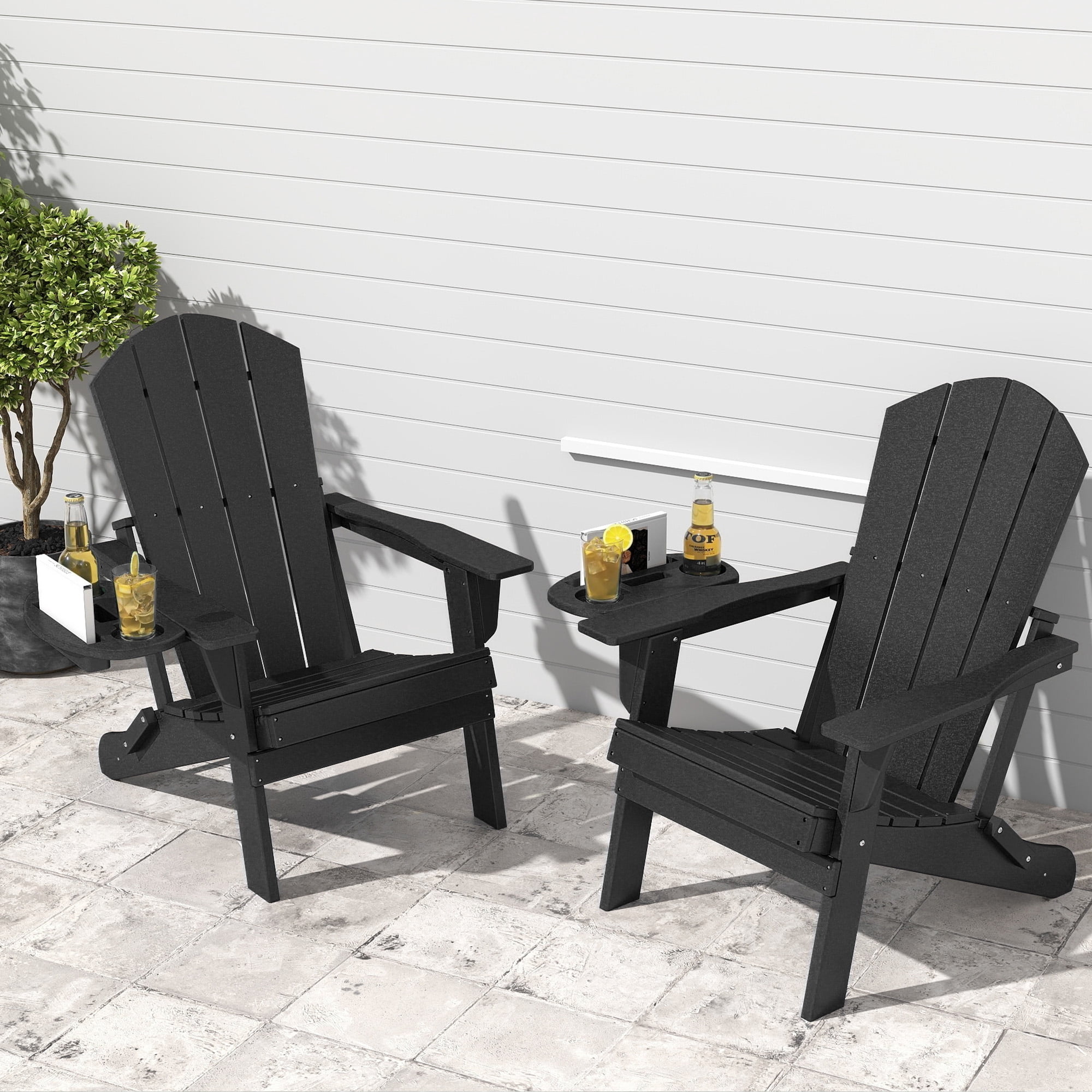 FOOWIN Folding HDPE Adirondack Chairs Set of 2, Black